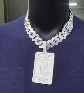 Pendentif B Iced Out en Moissanite, style rectangulaire, en argent sterling 925, bijoux de fête unisexe - Product Image 2