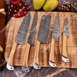 Juego de Cuchillos de Cocina de Acero de Damasco con Hoja Forjada de Espiga Completa, OEM ODM, Venta al por Mayor, con Funda de Cuero Ecológica y Mango de Madera de Olivo, Afilados como una Navaja - Product Image 3