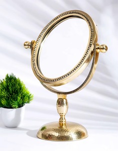 Traditional Round Brass <b>Vanity</b> <b>Mirror</b> with Ornate Metal Frame and Two-Side Design for Decorative Use - Product Image 2