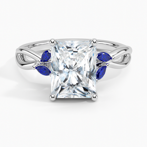 BOJ Ring 057 Radiant Cut 925 Silver Willow Ring With Sapphire Accents Moissanite Ring GRA Certified 2ct D Wedding Anniversary - Product Image 1