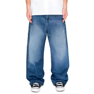 Jean délavé coupe large pour homme, taille haute, coupe ample, grande taille, décontracté, en denim de coton bleu, fermeture boutonnée, couleur unie - Product Image 4
