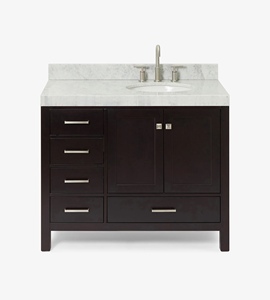 Mueble de Baño Abigail de 42 Pulgadas Hecho a Medida, Gabinete para Lavabo con Desplazamiento a la Derecha, Solo Gabinete, 6 Opciones de Acabado, Fabricante OEM de Vietnam - Product Image 1