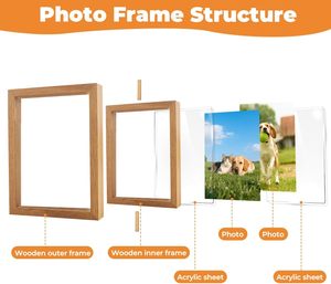 Double Sided Rotating Photo <b>Frame</b> Wooden Photo <b>Frame</b> Easy to for Gifts Birthdays Weddings Christmas Thanksgiving Valentine Day - Product Image 3