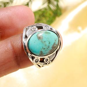 Fashionable Pure <b>925</b> Sterling <b>Silver</b> Natural Oval Turquoise Bezel Setting Gemstone <b>Rings</b> Fine Jewelry Wholesale Price - Product Image 3