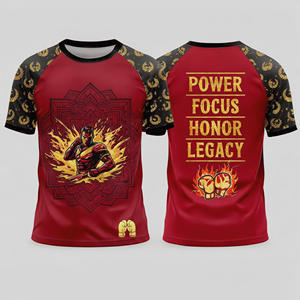 Camiseta de Boxeo Roja para Hombre, Manga Corta, Ajustada, con Estampado por Sublimación, Diseño Power Focus Honor Legacy - Product Image 1