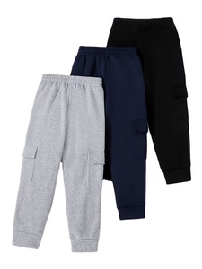 Boys' 3pcs Casual Solid Regular Drawstring Pocket Knitted Plus Size Cargo Pants Outing Long Trousers for Outdoor Made Bangladesh - Product Image 3