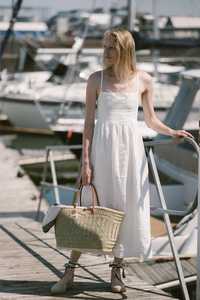 Vestido Largo de Playa para Mujer, Blanco, 100% Lino, Cuello Halter, Sin Mangas, Tirantes Finos, Corte A, para Vacaciones de Verano - Product Image 6