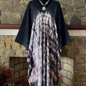 Vestido Caftán de Rayón con Estampado Shibori Abstracto Estilo Boho, Prenda Artística para Mujer, Corte Holgado - Product Image 1