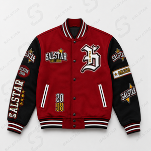 Custom Varsity <b>Jacket</b> Men’s Red Black <b>Baseball</b> <b>Bomber</b> <b>Jacket</b> Embroidered Letterman <b>Jacket</b> OEM Private Label Streetwear - Product Image 3