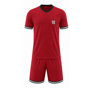 Ensemble de maillot de football rouge à col en V avec numéro 10, manches courtes, évacuation de l'humidité, vêtements de sport pour hommes adultes - Product Image 4