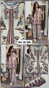 Conjunto de top y pantalón de crepé con estampado digital y pedrería, ideal para fiestas, de proveedor de Surat. - Product Image 2