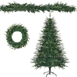 6FT Pre-Lit Aspen Fir Christmas Tree with Wreath Garland 380 Multi-Color LED Lights Artificial Grass Green Xmas Tree - Product Image 1