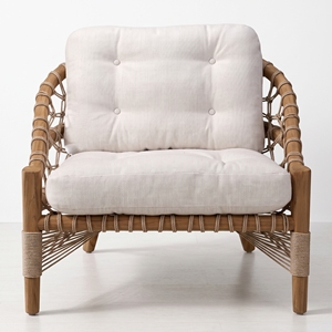 Fauteuil lounge en corde tressée avec cadre en bois de style côtier, dossier et accoudoirs rembourrés, pour espaces de vie et projets hôteliers, destiné aux acheteurs en gros - Product Image 2