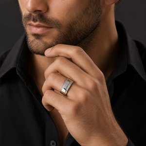 925 Sterling Silver Diamond <b>Mens</b> <b>Ring</b> High Polish Geometric Rectangle Wedding Party Daily Wear Gift Jewelry Band - Product Image 1