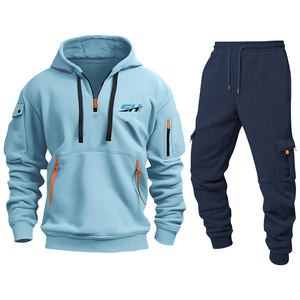 Chándal deportivo informal de invierno para hombre, chándal de forro polar, 100 % algodón, tela elástica, cómodo y elegante, para fitness y deportes al aire libre - Product Image 4