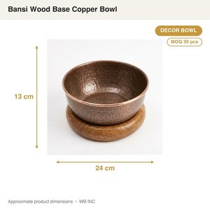Handmade 24 cm Copper Decor Bowl with Antique Bansi <b>Wood</b> Detail Dual Material for Home Decor and Hotel Use - Product Image 4