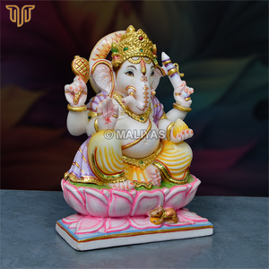 Idole artisanale en marbre du Dieu Ganesha sur socle de lotus, figurine de 12 pouces pour la décoration de la maison, du temple ou des lieux religieux hindous - Product Image 3