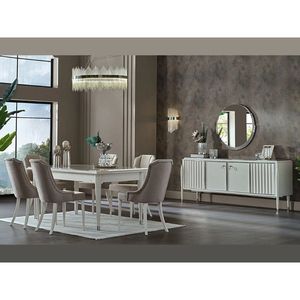 Modern Luxury Solid Teak <b>Wood</b> <b>Dining</b> Room Set <b>Extendable</b> 6 Chairs Rectangle <b>Table</b> Contemporary Villa Apartment Entry Home - Product Image 1