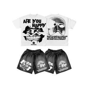 Ensemble T-shirt et short en coton lavé personnalisé pour homme, 2 pièces, impression sérigraphique, style survêtement - Product Image 5