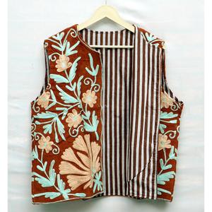 Eco-Friendly Breathable Quick Dry Cotton Corduroy Vest Prairie Chic Sleeveless <b>Waistcoat</b> Multi Floral Embroidered All Seasons - Product Image 2