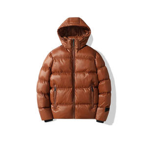 Trendy Glossy Brown Puffer Jacket Thick Warm Winter <b>Bubble</b> <b>Coat</b> Custom Unisex Streetwear Waterproof Shiny Hooded Down Jacket - Product Image 4