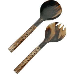 Juego de 2 Servidores de Ensalada de Cuerno, Cucharas y Tenedores de Material de Cuerno para Uso en la Cocina - Product Image 4