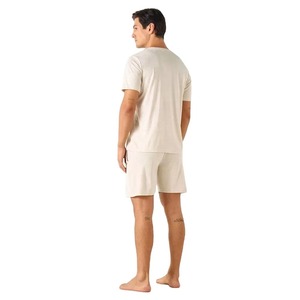 Men's Striped Cotton Knitted T-Shirt And <b>Shorts</b> Set Casual Summer Wear Breathable White - Product Image 2