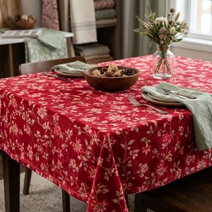 Decorative Dark Pink Floral <b>Table</b> Cover Custom Polyester Cotton Dining <b>Linen</b> for Hotels Cafes and Homes - Product Image 3