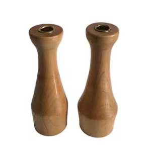 Ensemble de porte-bougies en bois, forme ronde, décoration d'intérieur, vases faits à la main de couleur naturelle pour centre de table - Product Image 6