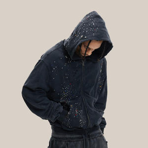 Sweat à capuche OEM Streetwear personnalisé, effet vieilli, double fermeture éclair, qualité supérieure, confortable et élégant pour homme - Product Image 1