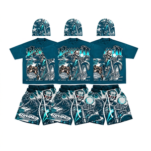 <b>Men's</b> Yellow <b>Skull</b> Moto Biker T-<b>Shirt</b> Shorts Set Sublimation Print Crew Neck Quick Dry Summer Outfit - Product Image 6
