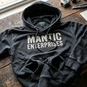 Sweat à capuche personnalisé avec logo, style vintage délavé, en coton épais noir et gris, imprimé graphique, effet vieilli, coupe oversize pour homme - Product Image 3
