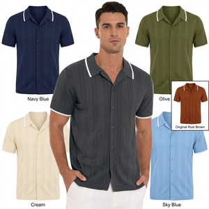 Nouveau cardigan d'été tissé à rayures pour homme, style vintage, décontracté, à manches courtes, coupe ajustée, type t-shirt - Product Image 2