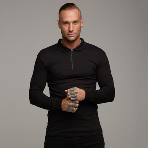 Polo en tricot à manches longues blanc pour homme avec fermeture éclair, design uni décontracté - Product Image 3
