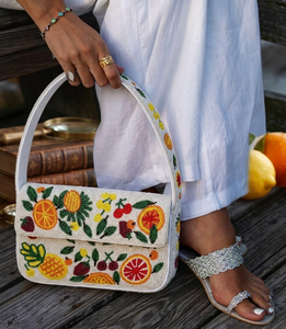 Women's Bohemian <b>Straw</b> Shoulder <b>Bag</b> With Fruit Embroidery Flap Closure Single Strap Daily Use Handbag - Product Image 2