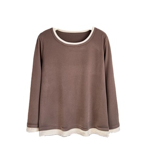 เสื้อลำลองผู้หญิงคอกลมคอกลมผ้าคุณภาพสูงสองด้านเสื้อยืดให้ความอบอุ่นในฤดูใบไม้ร่วงและฤดูหนาว - Product Image 3