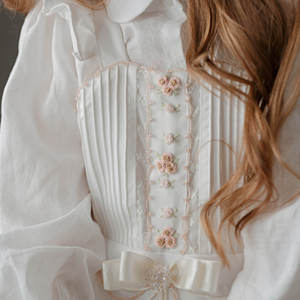 Conjunto de Ropa Royal Girl para Niña con Bordado de Cuentas, Camisa Larga de Algodón a la Moda y Pantalón Blanco, Conjunto de 2 Piezas - Sophia Set - Product Image 2