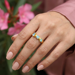 Birthstone <b>Ring</b> Natural Rough Australian <b>Opal</b> Gold Electroplated Adjustable <b>Ring</b> - Product Image 1