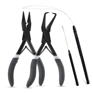 High Quality Stainless Steel Black Matte Hair Extension Tools Kit Micro Nano Ring Loop <b>Pliers</b> <b>Set</b> with Needle - Product Image 1