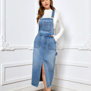 Vestidos de Verano con Bolsillos, Corte Regular, Estilo Romántico Vintage, Vestido Tipo Pinafore de Mezclilla Tejida para Primavera y Otoño - Product Image 1