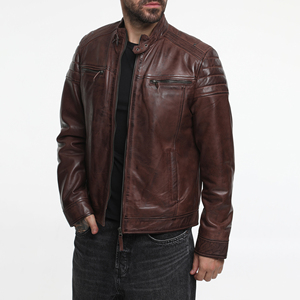 Men's Premium Quality Vintage <b>Winter</b> <b>Leather</b> <b>Jacket</b> with Zipper Closure Stand Collar Custom Sizes Available Best Sale - Product Image 3