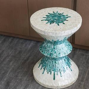Mesa Redonda de Conchas Capiz Azules Hechas a Mano, Mesa de Centro con Mosaico de Conchas Sunburst para Sala de Estar, Muebles, Decoración del Hogar, Estilo Mayorista - Product Image 3
