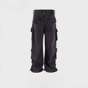 Vaqueros Cargo Holgados Negros Lavados Personalizados de Cintura Alta con Remaches, Pierna Ancha, Múltiples Bolsillos, Transpirables, Estilo Urbano Y2K para Invierno - Product Image 4