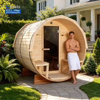 Sauna Barel Luar Ruangan Berinsulasi Canggih Dengan Beranda dan Jendela Setengah Lingkaran, Bersertifikasi ETL, Dilengkapi Aplikasi WiFi, Perlengkapan Spa Rumah Modular