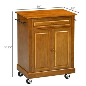 Carrello da Cucina Moderno Marrone con Isola, Cassetto, Mobile Regolabile in Rovere e MDF, 2 Portasciugamani, Portatile su Ruote - Product Image 3