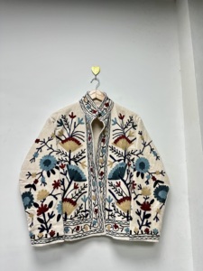 Handmade Woven <b>Velvet</b> Bomber Jacket <b>Women's</b> Winter <b>Coat</b> Traditional Embroidery Bohemian Eco-Friendly Regular Length Reversible - Product Image 4