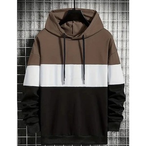 Sweat-shirt à capuche pour homme, color block bleu clair, blanc, noir, coupe classique, décontracté, pour l'automne, 100% polyester tricoté, 2027 - Product Image 3