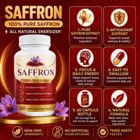 Capsules d'extrait de safran de qualité supérieure, antioxydant naturel, sans gluten, complément alimentaire quotidien pour adultes, soutien à la concentration, à l'énergie et au bien-être, pour une vie active