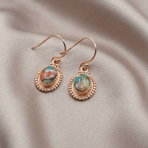 Vintage Oyster Turquoise Gemstone <b>Drop</b> <b>Earrings</b> 925 <b>Silver</b> Rose Gold & Yellow Gold Plated Handmade Boho Jewelry for Women Her - Product Image 4