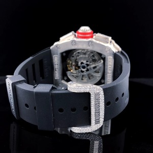 Montre mécanique carrée Iced Out avec lunette diamantée, chronographe, bracelet en acier inoxydable, affichage analogique, style Hip Hop, 20 mm pour homme - Product Image 3